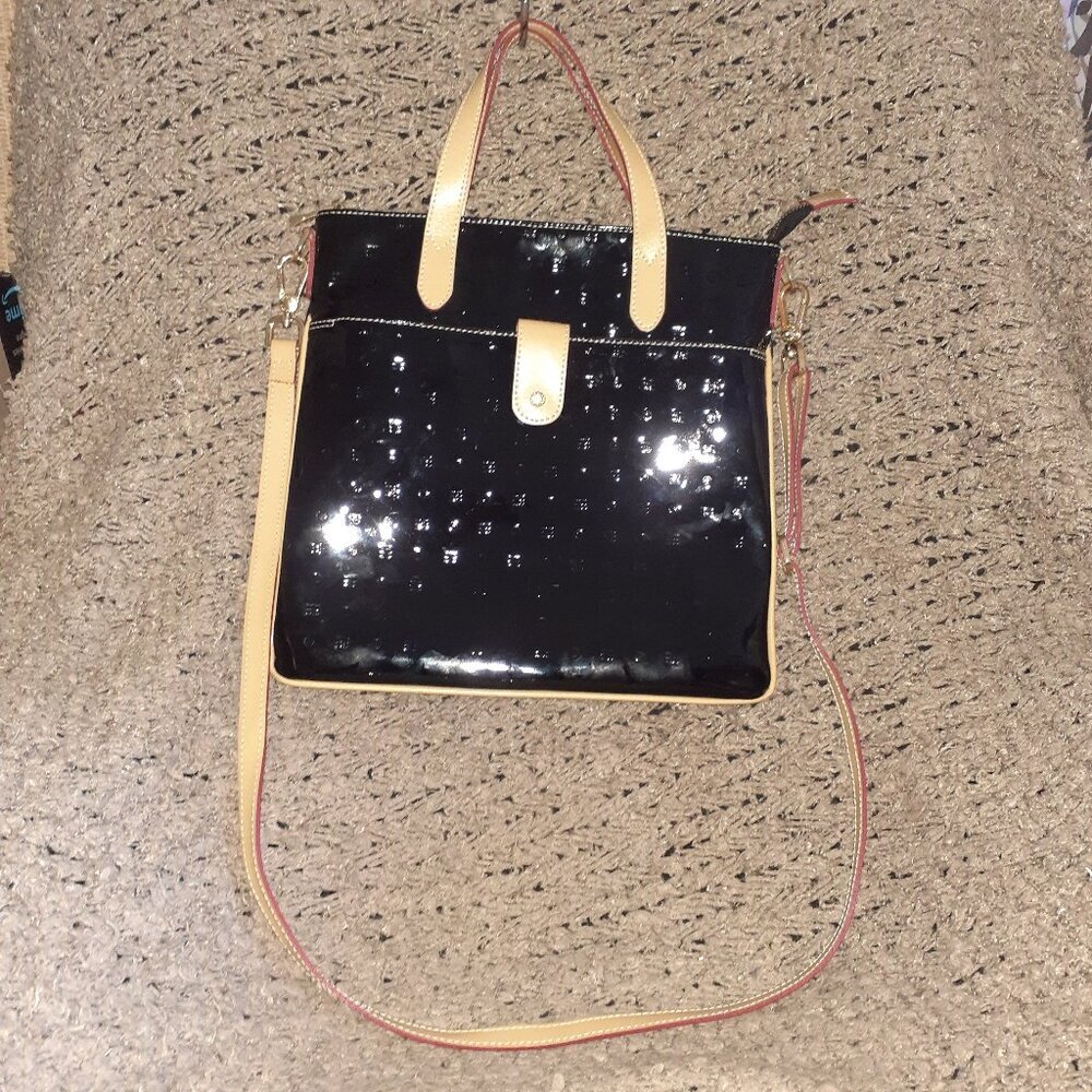 ARCADIA-Italy-Black Patent Leather Crossbody Bag/Satchel/Convertible-Excellent